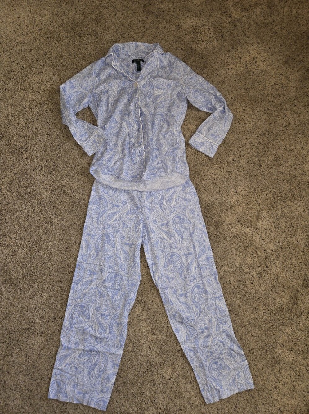 Ralph Lauren Light Blue Paisley Button-Front Jumpsuit